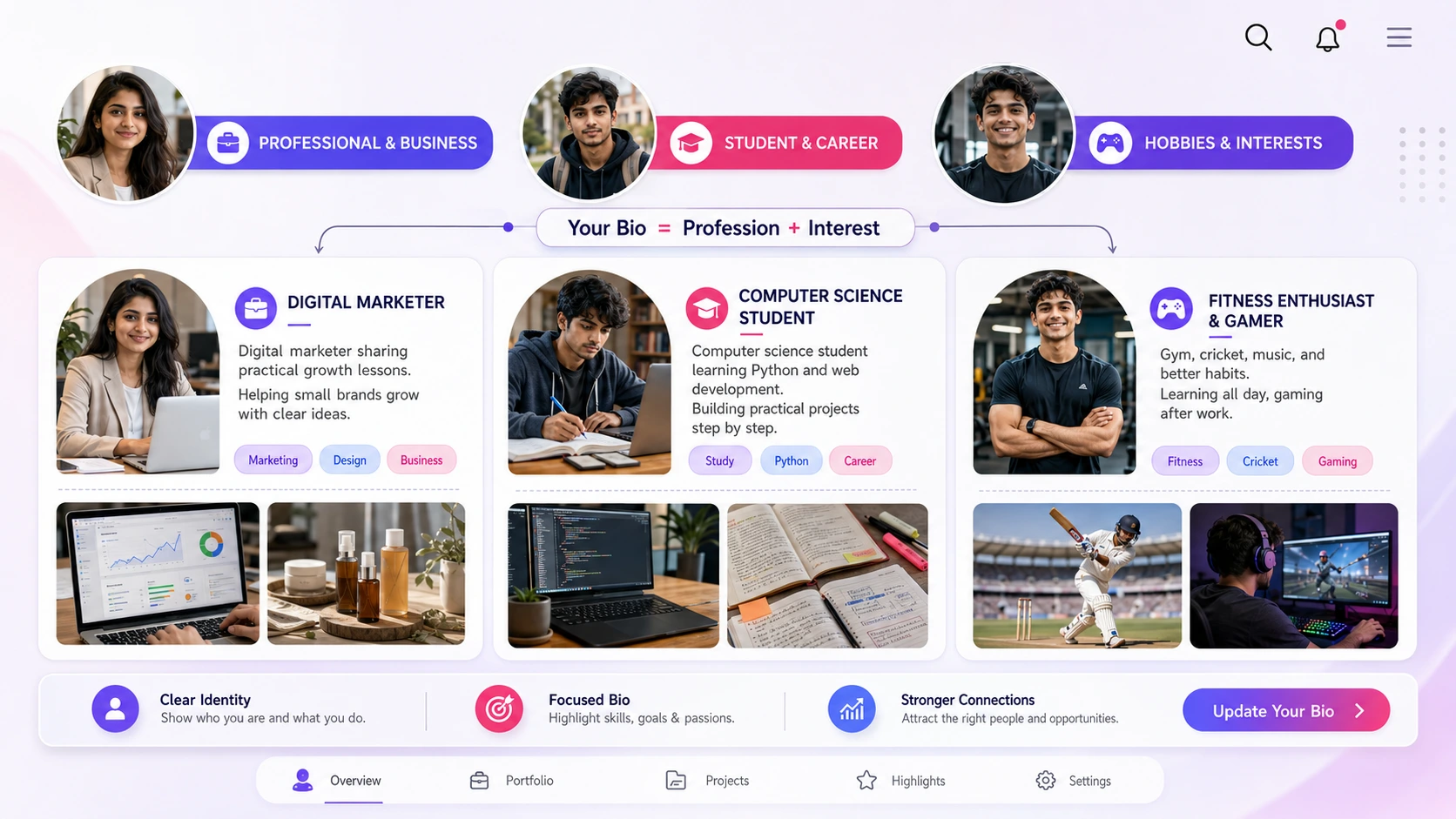 Professional , Business , Student, Career, Gym, Gaming, Cricket and Hobby Instagram Bios